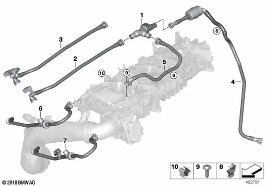 Linea di ventilazione del serbatoio con risonatore per BMW G05 (OEM 13908664237). BMW originale