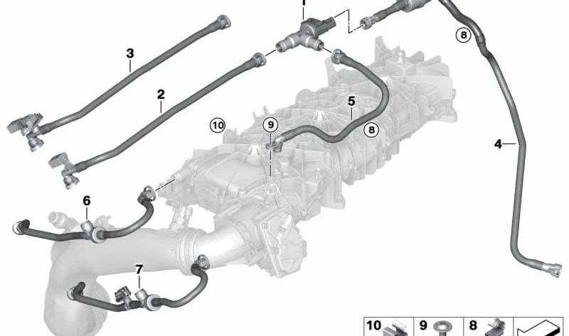 Bomba de vácuo com linha OEM 13908667031 para BMW G42, G20, G21, G22, G23, G26, G01, G02, G29. BMW originais.