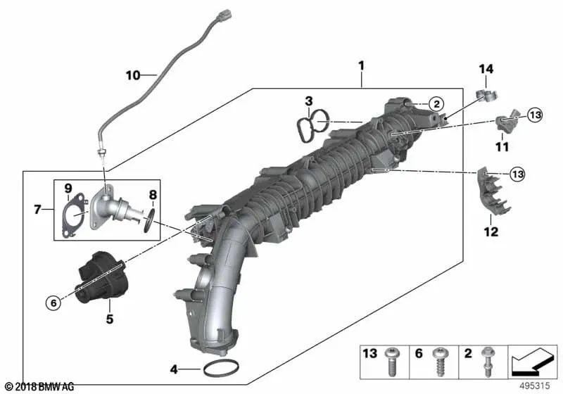 Vedação do corpo do acelerador para BMW Série 3 G20, G20N, G21, Série 5 G30, G30N, G31, Série 6 G32, G32N, Série 7 G11, G11N, G12, G12N, Série 8 G14, G15, G16, X3 G01, G01N, X4 G02, G02N, X5 G05, X6 G06, X7 G07 (OEM 11618579882). BMW originais.