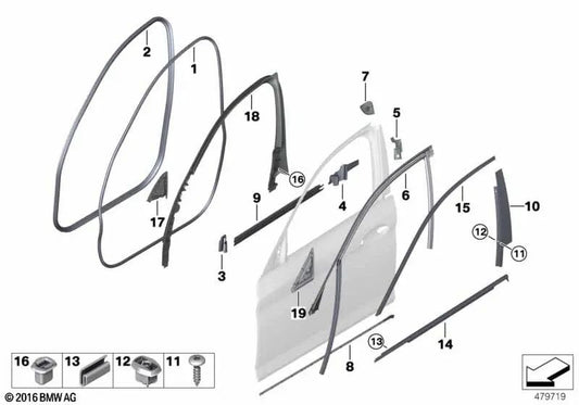 Dreiecksabdeckung des linken Innenspiegels für BMW 5 G30N -Serie, G30N, G31, G31N, G38, G38N (OEM 51337384933). Original BMW.