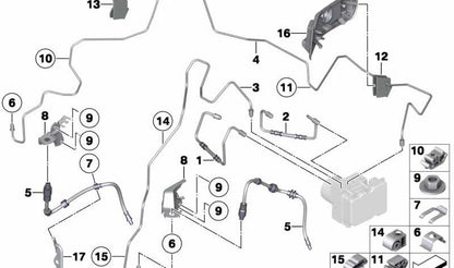 Tubo de freno OEM 34326853535 para BMW E90 {320d xDrive, 325i xDrive} versiones con tracción total. Original BMW.