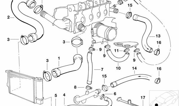 Manguera de refrigerante OEM 11531739559 para BMW E36, E34. Original BMW.