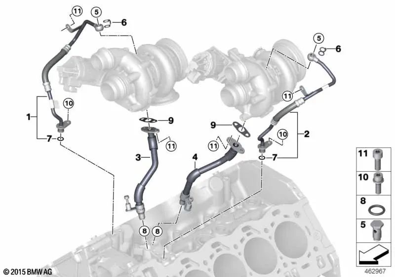 Öleinspannrohr für Turbolader für BMW F90, G30, G11, G12, F91, F92, F93, F95, F96, G07 (OEM 11427934655). Original BMW.