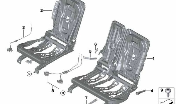 Armazón original del asiento trasero izquierdo OEM 52207432605 para BMW F45, F48.