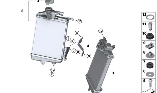 Radiador refrigerante lateral izquierdo OEM 17111542091 para BMW Motorrad R 1300 GS (RKA1) y R 1300 GS Adventure (RKA2). Compatible desde 2023 en adelante. Repuesto original BMW Motorrad.