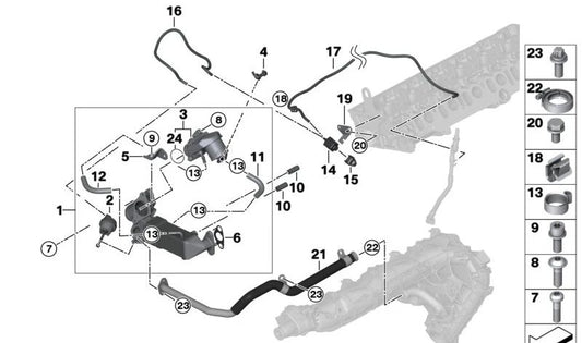 Manguera de refrigerante OEM 11717811173 para BMW E81, E82, E87, E88, E90, E91, E92, E93, E60, E61, E84. Original BMW.