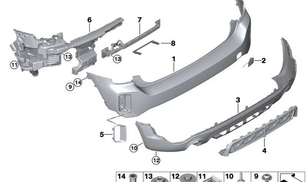 Difusor trasero parachoques inferior OEM 51125A1D7E8 para MINI F60 Cooper S, Cooper SD, JCW (todos los modelos compatibles). Original MINI.