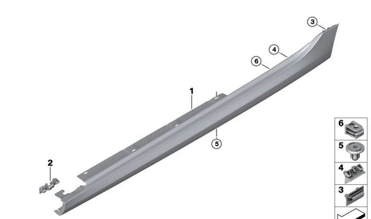 Faldón lateral derecho imprimado OEM 51775A360B8 para BMW Serie 2 U06. Pieza de carrocería original BMW.