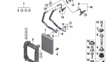 Tubo de aceite del radiador OEM 17227578061 para BMW X5 E70 4.8i (FE81, FE82) con motor N62T. Compatible con modelos producidos entre 12/2006 y 03/2010. Original BMW.