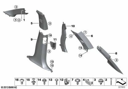 Revestimiento C-Pilar superior izquierda para BMW X5 F15 (OEM 51437329391). Original BMW.