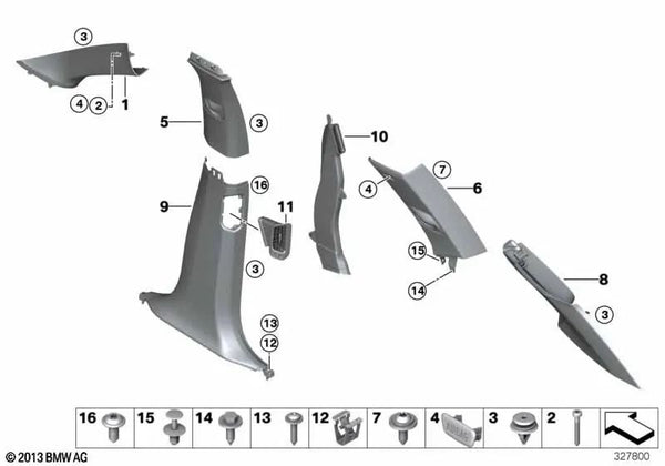Blende D-Säule superior derecha para BMW F15, F85 (OEM 51438058600). Original BMW.