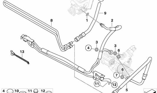 Manguito/tubo de presión dirección asistida OEM 32416762384 para BMW Serie 3 E46. Original BMW.