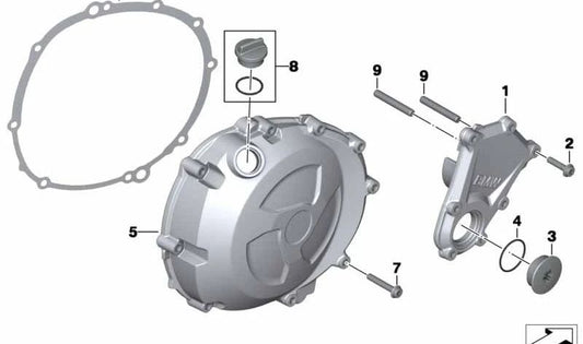 Tapa de distribución derecha OEM 11147713749 para motos BMW K42 HP4, K46 S 1000 RR, K47 S 1000 R, K49 S 1000 XR, K60 HP4 Race. Original BMW Motorrad.