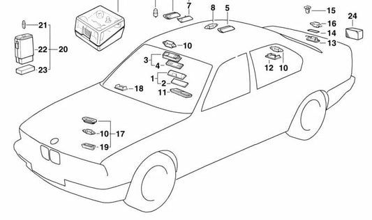Tulipa trasera izquierda OEM 63311374497 para BMW Serie 5 E34 y Serie 7 E32. Repuesto original BMW.