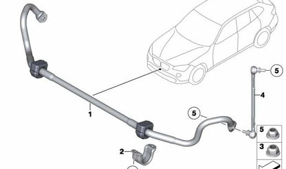 Barra estabilizadora delantera con silentblocks (Ø26,5mm) OEM 31356793171 para BMW E91, E91N, E93, E93N, E84, E89. Original BMW.