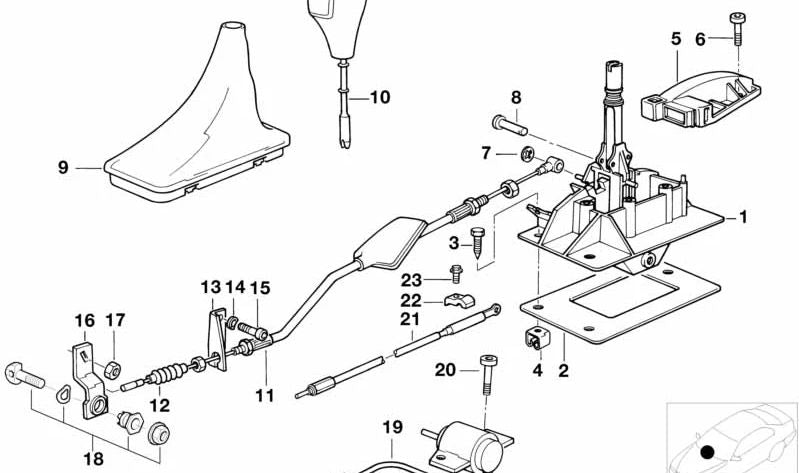 Cable selector de cambio automático OEM 25161421433 para BMW E31. Pieza original BMW.
