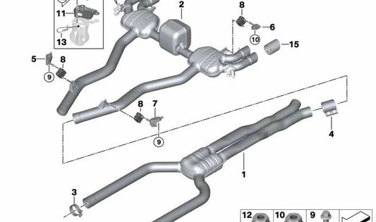 Silencieux avant pour la série BMW 5 F90, F90N (OEM 18308071157). BMW d'origine