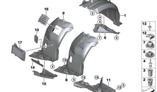 Cubierta inferior derecha OEM 51717903910 para BMW E90, E91 (316d, 316i) con motor N47, N45, N43. Compatible con cambio manual y automático. Años 2008-2011. Repuesto original BMW.