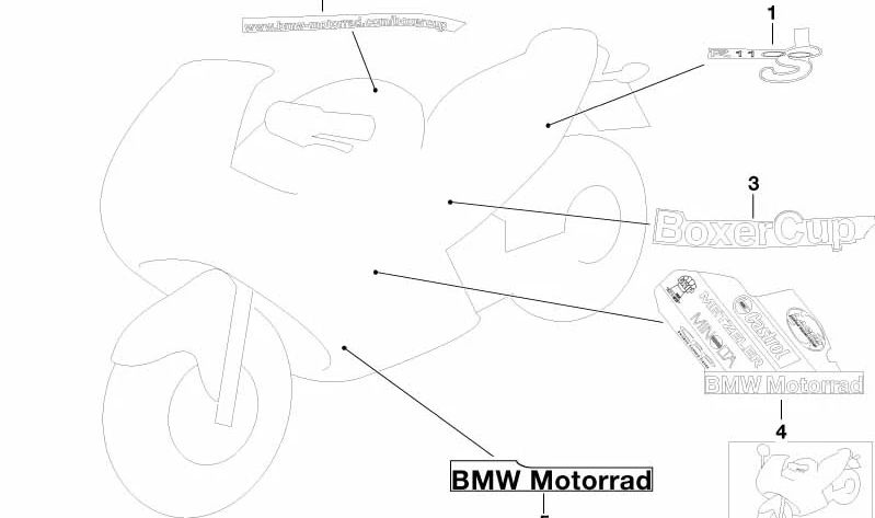Inscripción BoxerCup izquierda OEM 51147687597 para BMW Motorrad R 1100 S, R 1100 RS. Original BMW Motorrad.