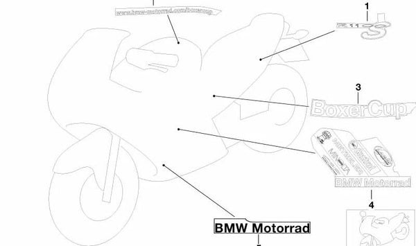 Inscripción BoxerCup izquierda OEM 51147687597 para BMW Motorrad R 1100 S, R 1100 RS. Original BMW Motorrad.