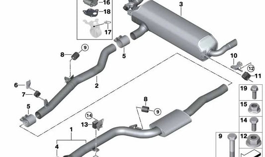 Silencioso delantero (Vorschalldämpfer) OEM 18308637730 para BMW Serie 7 G12, G12N. Pieza original BMW.