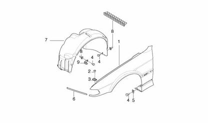 Soporte cubrepaso delantero derecho OEM 51718196464 para BMW E38. Original BMW.