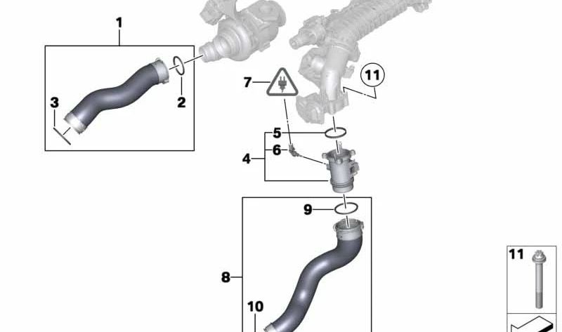 Tubo de admisión de aire OEM 11617812619 para BMW E90, E91, E84. Original BMW.