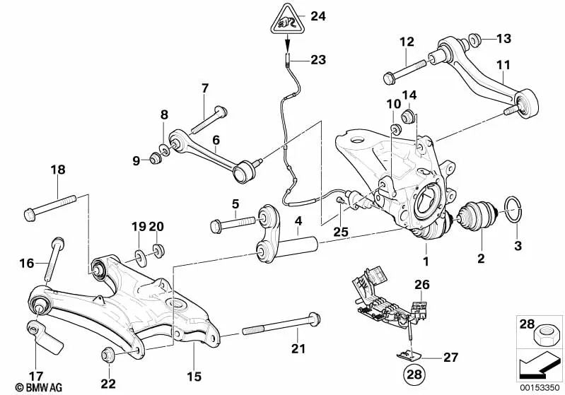 Rear left wheel carrier for BMW X5 E53 (OEM 33321095239). Original BMW