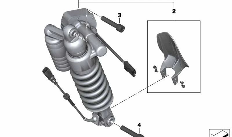 Amortiguador trasero ESA OEM 33548563287 para motos BMW R1200GS, R1250GS, R1200GS Adventure, R1250GS Adventure. Original BMW Motorrad.