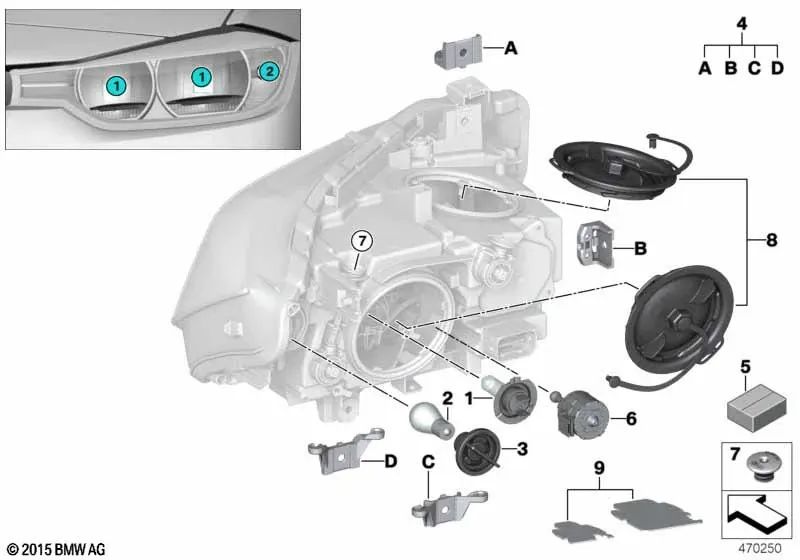 Portal Mepper Light for BMW 3 F30N Series, F31N, 5 E60, E60N, E61N, E61N, 7 E65, E66, X5 E53 (OEM 63126916103). BMW original.