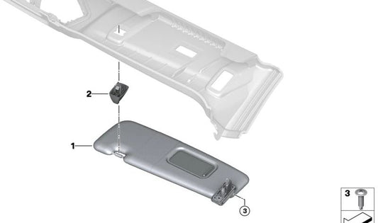 Parasolar derecho sin etiqueta OEM 51447885778 para BMW G83 y G83N. Recambio original BMW.
