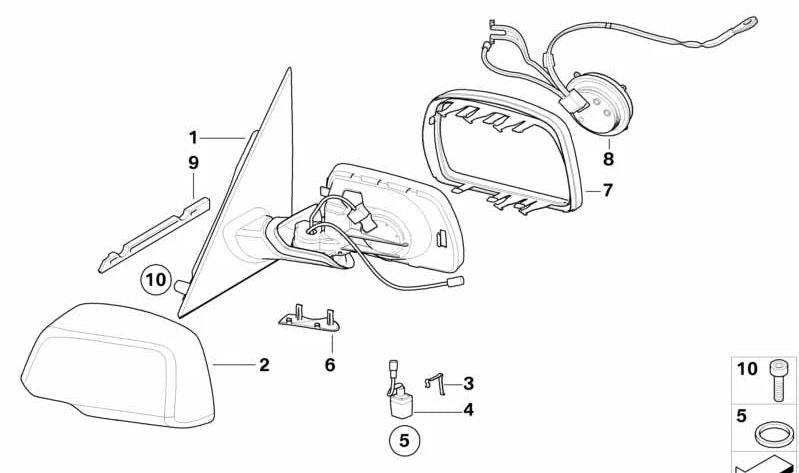 Registro esterno a destra omefattabile OEM 51163450526 per BMW X3 E83 (tutti i modelli: 1.8d, 2.0D, 2.0i, 2.0SD, 2.5SI, 3.0d, 3.0SD). Colore nero brillante. BMW originale.