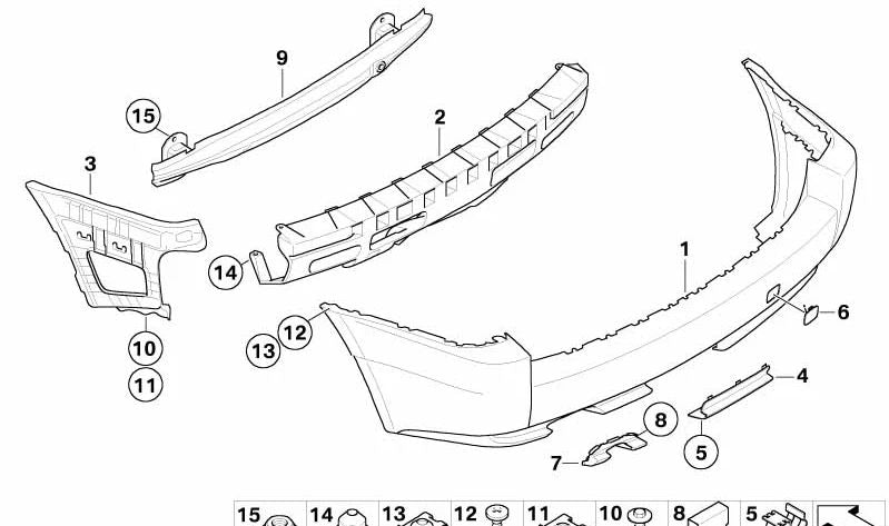 Cubierta paragolpes trasero OEM 51123400941 para BMW E83. Repuesto original BMW.
