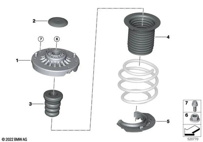 Hexagonalschraube mit Waschmaschine für BMW F20, F21, F40, F52 Serie 1, F22, F23, F44 Serie 2, F30, F31, F34 Serie 3, F32, F33, F36 Serie 4, F48, F49 X1, F39 X2, Mini F54 , F55, F56, F57, F60 (OEM 31306869931). Original BMW
