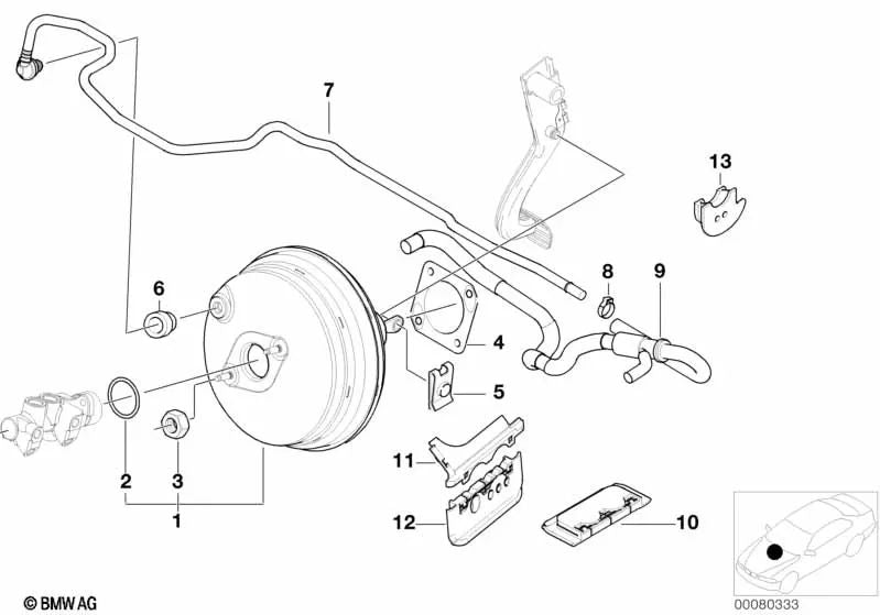 Brake servo for BMW 3 Series E46, Z4 E85, E86 (OEM 34332282622). Genuine BMW