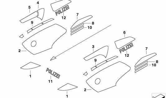 Etiqueta para caja del radioteléfono derecho OEM 51147701074 para motos BMW R 1200 RT, R 900 RT. Original BMW Motorrad.