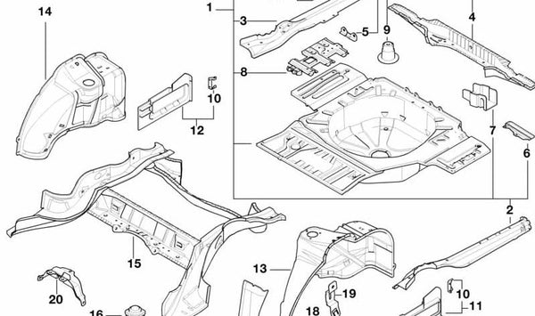 Pasarruedas interior trasero derecho para BMW Serie 7 E38 (OEM 41148186496). Original BMW