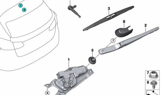 Rear wiper motor for BMW 2 Series F45, F45N (OEM 67637442325). Original BMW.