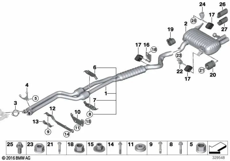 Rear Silencer for BMW 3 Series E92, E92N, E93, E93N (OEM 18307566942). Original BMW.