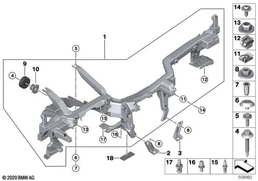 Links -Tunnelverstärkungsunterstützung für BMW F90, G30, G31, G38, G11, G12, F91, F92, F93, G14, G15 (OEM 51459297649). Original BMW.