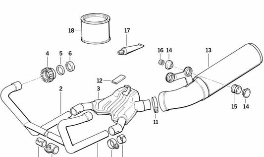 Tubo de escape izquierdo OEM 18111452399 para BMW Motorrad R 100 GS, GS PD y R (modelos R247: 0473, 0478, 0483, 0488, 0474, 0479, 0484, 0489, 0486, 0487). Original BMW.
