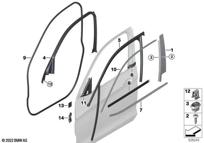 Moldura del marco de la ventana puerta delantera izquierda para BMW F25 (OEM 51317220509). Original BMW.