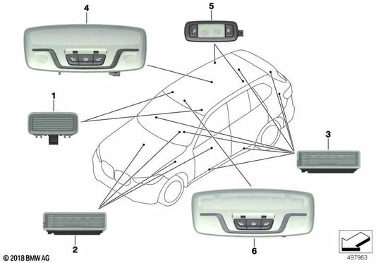 Right panoramic roof interior light for BMW X5 G05, X7 G07 (OEM 63317911120). Original BMW