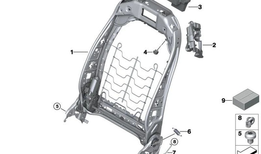 Varilla respaldo asiento OEM 52106993517 para BMW G42, G20, G21, G22, G26, G01. Pieza interior original BMW.