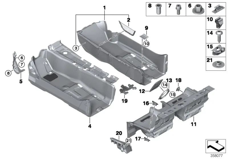 Rear floor liner for BMW I12, I12N (OEM 51477314921). Original BMW