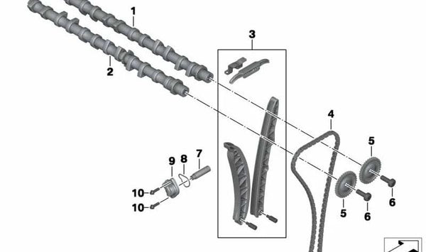 Árbol de levas de admisión OEM 11317728770 para BMW Motorrad K1600GT, K1600GTL, K1600B, K1600 Grand America. Original BMW Motorrad.