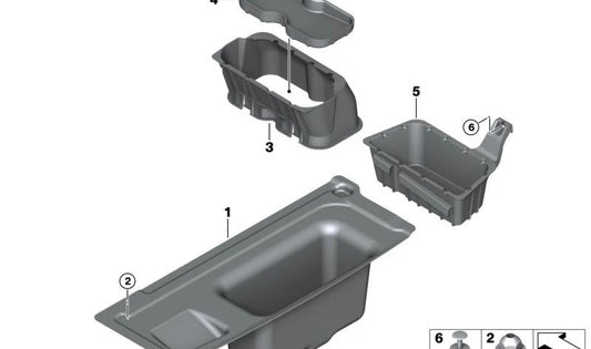 Compartimento de almacenamiento maletero derecho OEM 51479163192 para BMW F10 y F18. Original BMW.