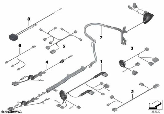 Electric parking brake wiring for BMW 5 Series F10, 6 Series F06, F12, F13 (OEM 61129325543). Original BMW.
