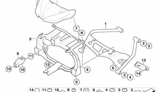Soporte de revestimiento delantero OEM 46637695486 para motos BMW K 1200 R, K 1200 R Sport, K 1300 R. Original BMW Motorrad.