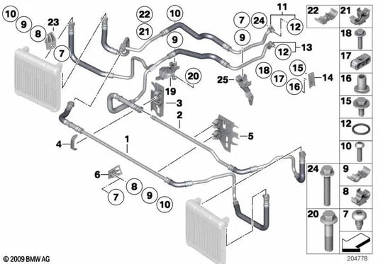 Oil cooler pipe for BMW 7 Series F01, F02 (OEM 17227589513). Original BMW.